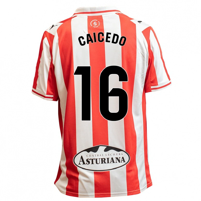 Danxen Enfant Maillot Jordy Caicedo #16 Blanc Rouge Tenues Domicile 2025/26 T-Shirt