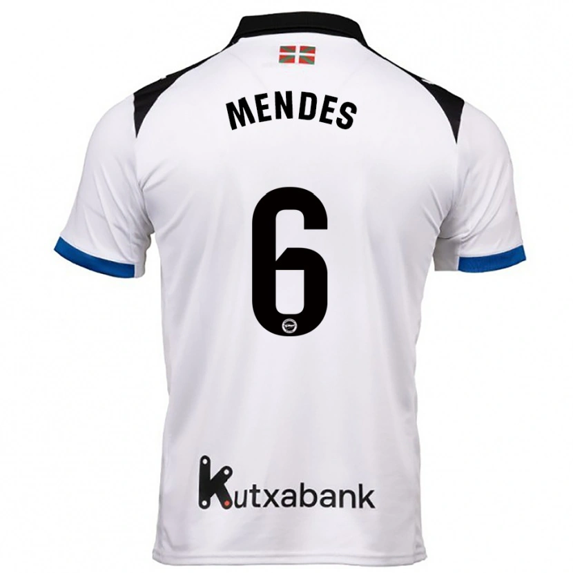 Danxen Enfant Maillot Tomás Mendes #6 Blanc Bleu Tenues Extérieur 2025/26 T-Shirt