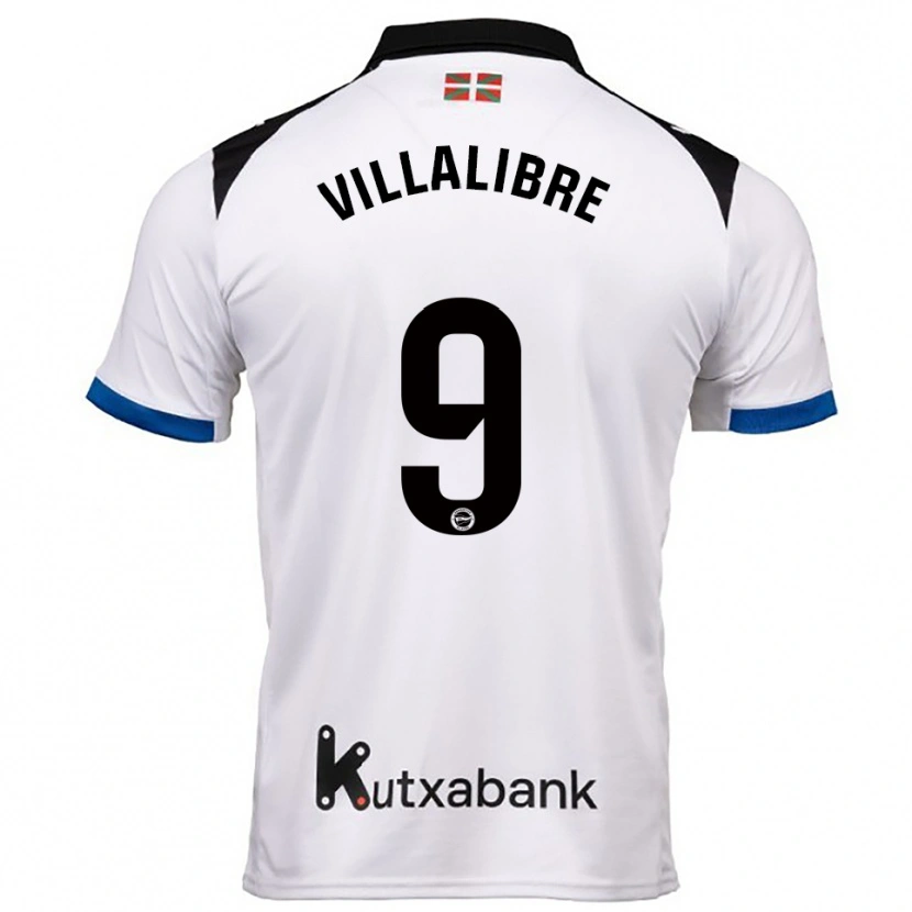 Danxen Enfant Maillot Asier Villalibre #9 Blanc Bleu Tenues Extérieur 2025/26 T-Shirt
