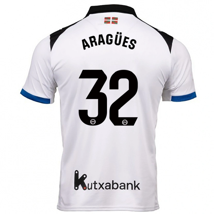 Danxen Enfant Maillot Chema Aragües #32 Blanc Bleu Tenues Extérieur 2025/26 T-Shirt