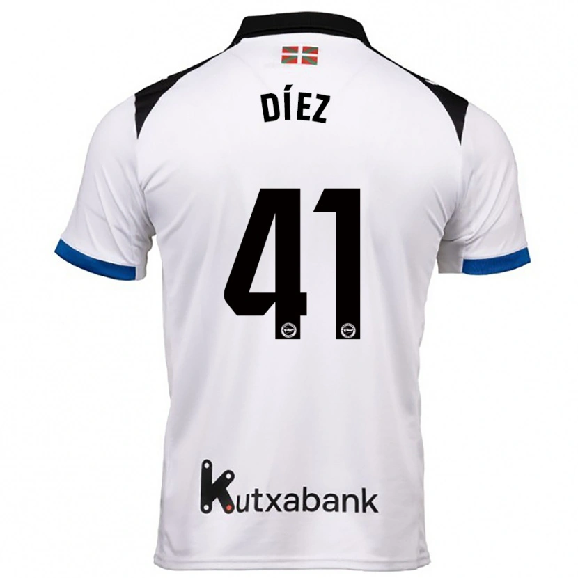 Danxen Enfant Maillot Victor Díez #41 Blanc Bleu Tenues Extérieur 2025/26 T-Shirt