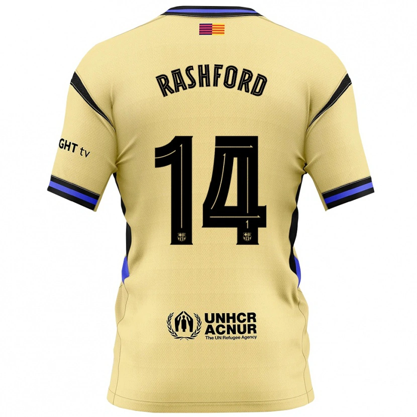 Danxen Enfant Maillot Marcus Rashford #14 Jaune Noir Tenues Extérieur 2025/26 T-Shirt