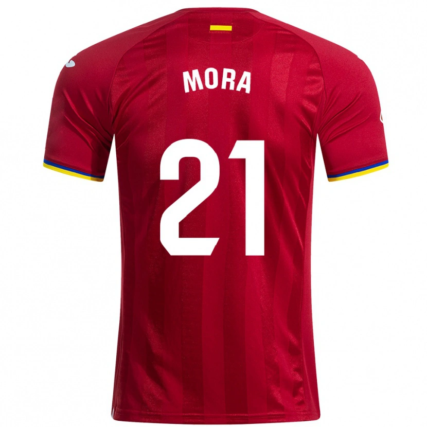 Danxen Enfant Maillot Adrià Mora #21 Rouge Jaune Bleu Tenues Extérieur 2025/26 T-Shirt