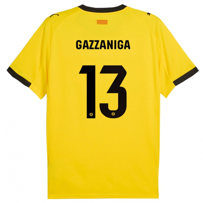 Danxen Enfant Maillot Paulo Gazzaniga #13 Jaune Noir Tenues Extérieur 2025/26 T-Shirt