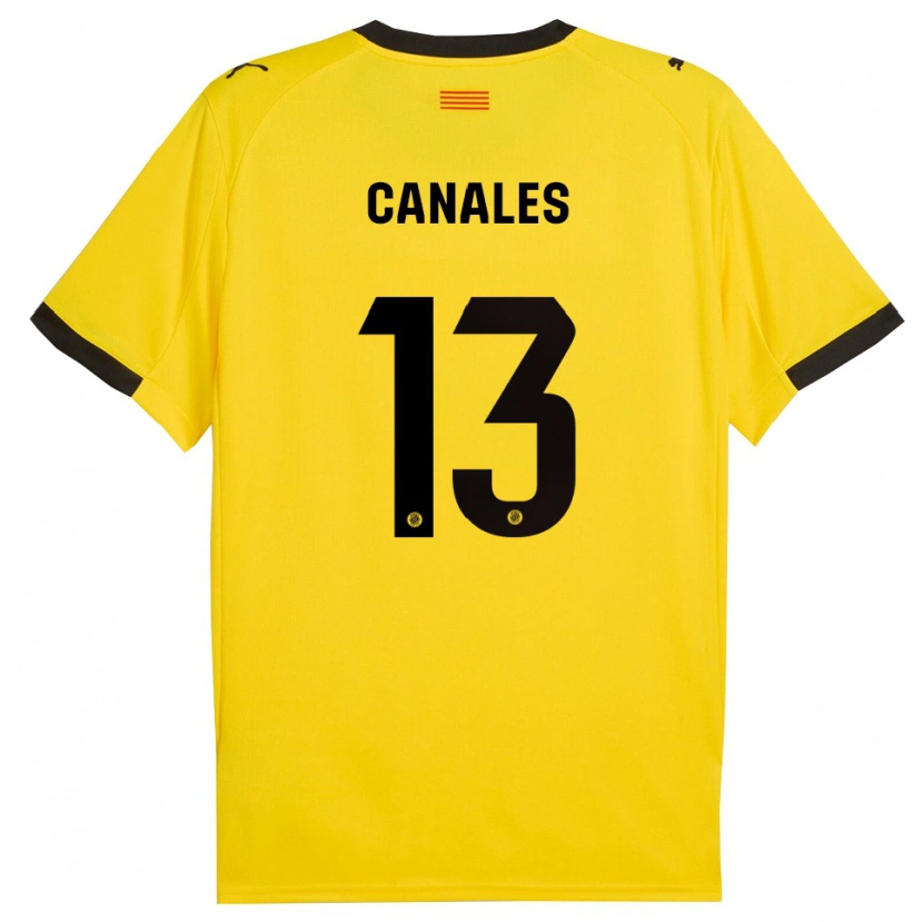 Danxen Enfant Maillot Juanvi Canales #13 Jaune Noir Tenues Extérieur 2025/26 T-Shirt
