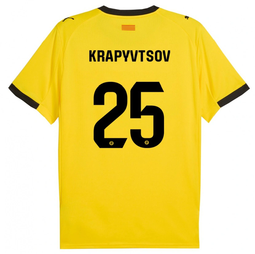 Danxen Enfant Maillot Vladyslav Krapyvtsov #25 Jaune Noir Tenues Extérieur 2025/26 T-Shirt