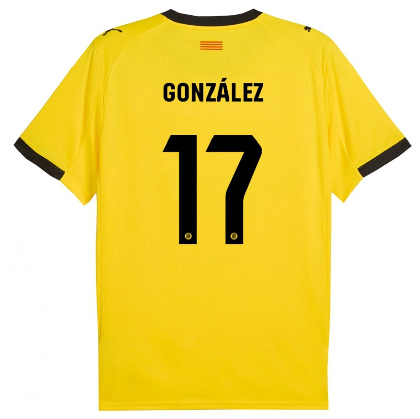 Danxen Enfant Maillot Mario González #17 Jaune Noir Tenues Extérieur 2025/26 T-Shirt