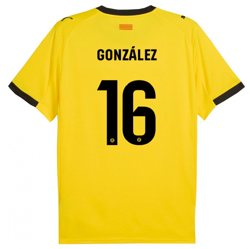 Danxen Enfant Maillot Lau González #16 Jaune Noir Tenues Extérieur 2025/26 T-Shirt