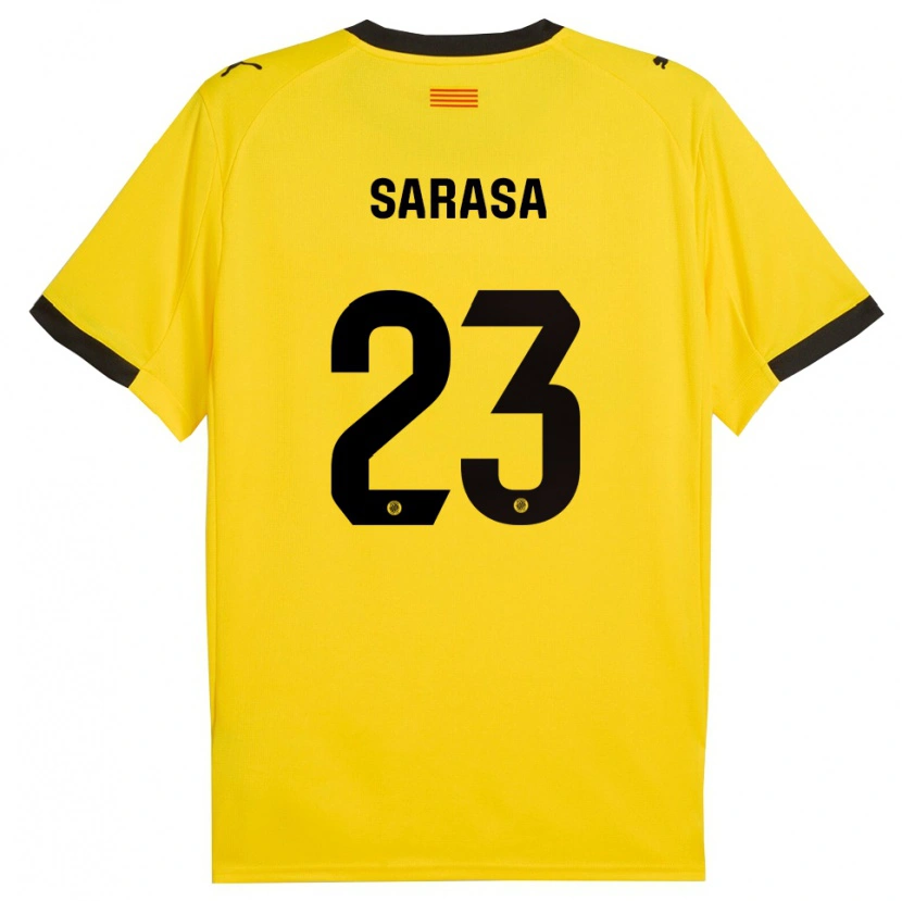 Danxen Enfant Maillot Javi Sarasa #23 Jaune Noir Tenues Extérieur 2025/26 T-Shirt