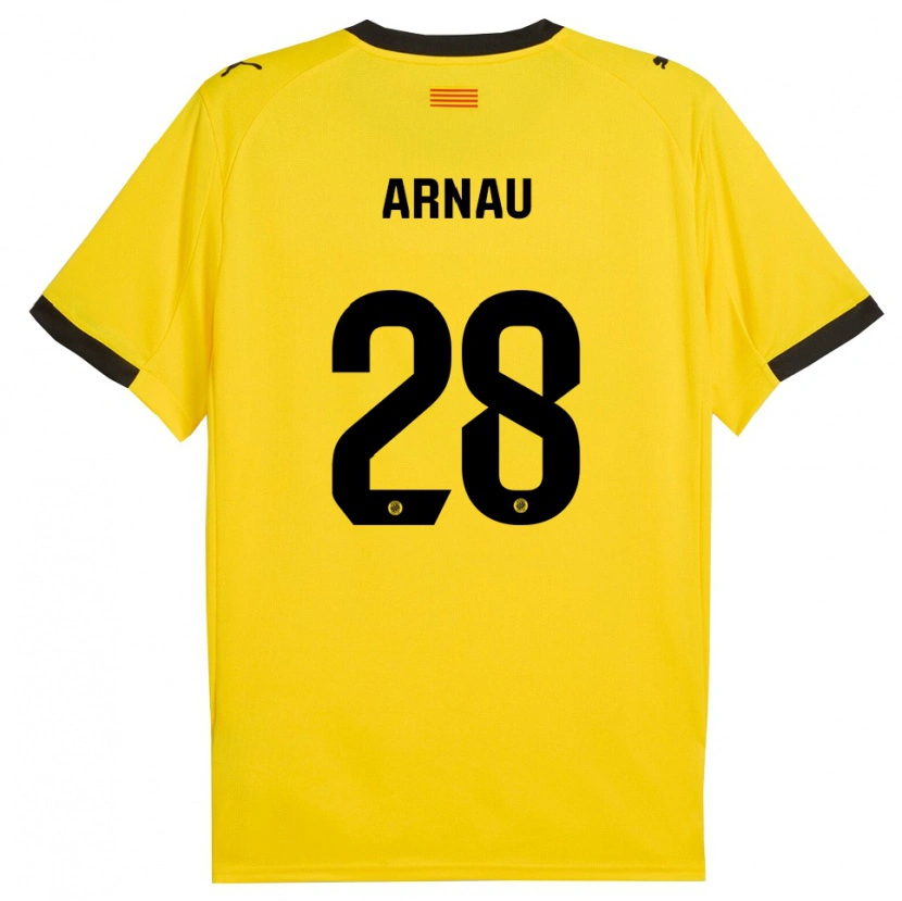 Danxen Enfant Maillot Pol Arnau #28 Jaune Noir Tenues Extérieur 2025/26 T-Shirt