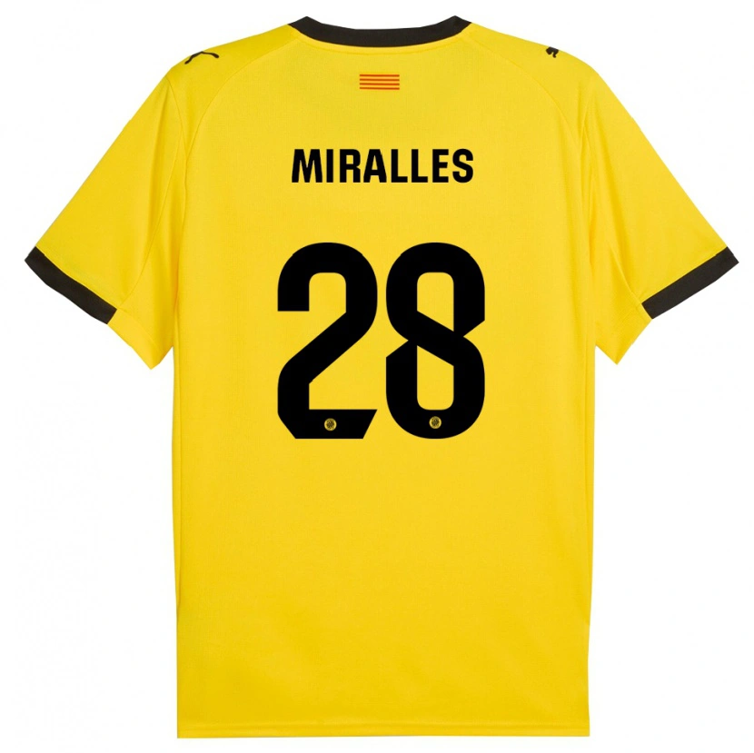 Danxen Enfant Maillot Diego Miralles #28 Jaune Noir Tenues Extérieur 2025/26 T-Shirt