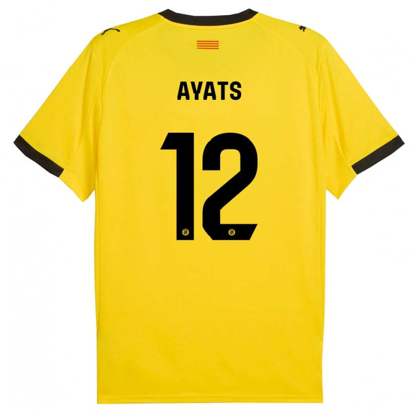 Danxen Enfant Maillot Mònica Ayats #12 Jaune Noir Tenues Extérieur 2025/26 T-Shirt