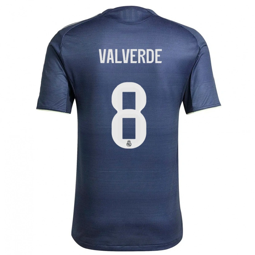 Danxen Enfant Maillot Federico Valverde #8 Marine Argent Tenues Extérieur 2025/26 T-Shirt