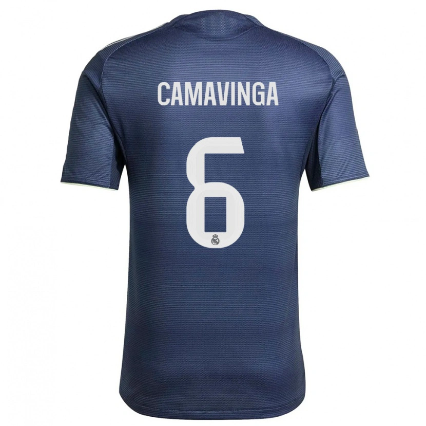 Danxen Enfant Maillot Eduardo Camavinga #6 Marine Argent Tenues Extérieur 2025/26 T-Shirt