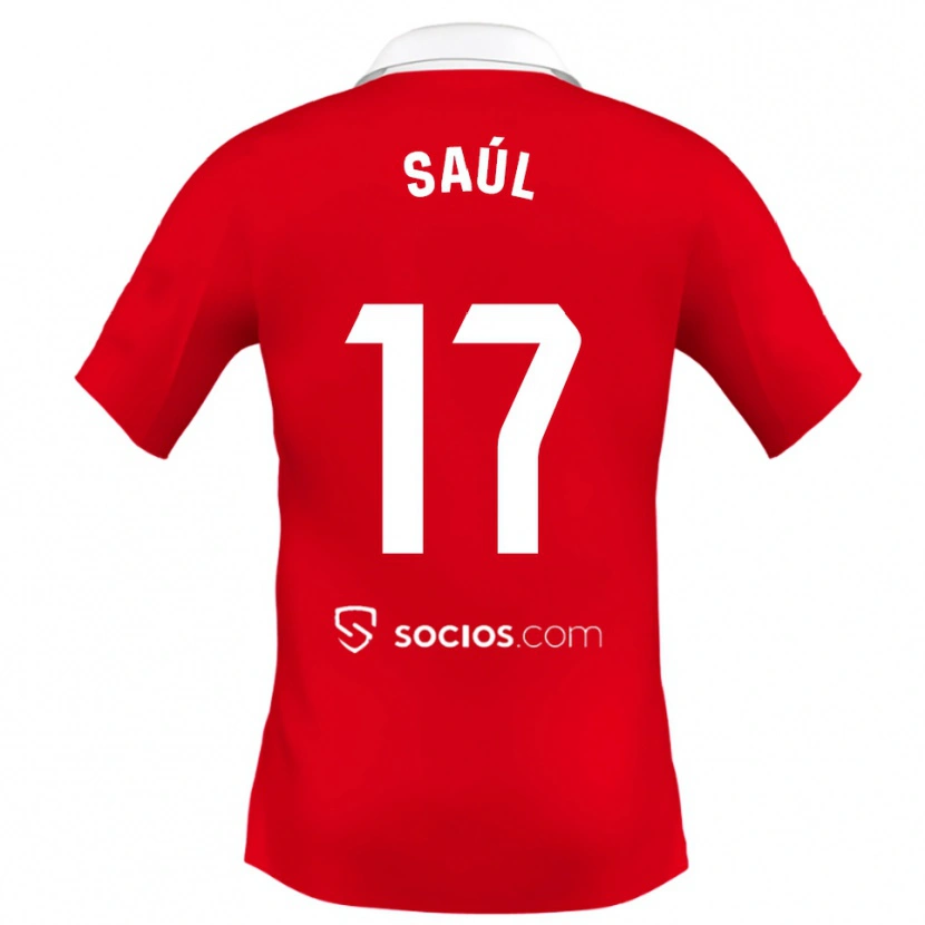 Danxen Enfant Maillot Saul Niguez #17 Rouge Blanc Gris Tenues Extérieur 2025/26 T-Shirt