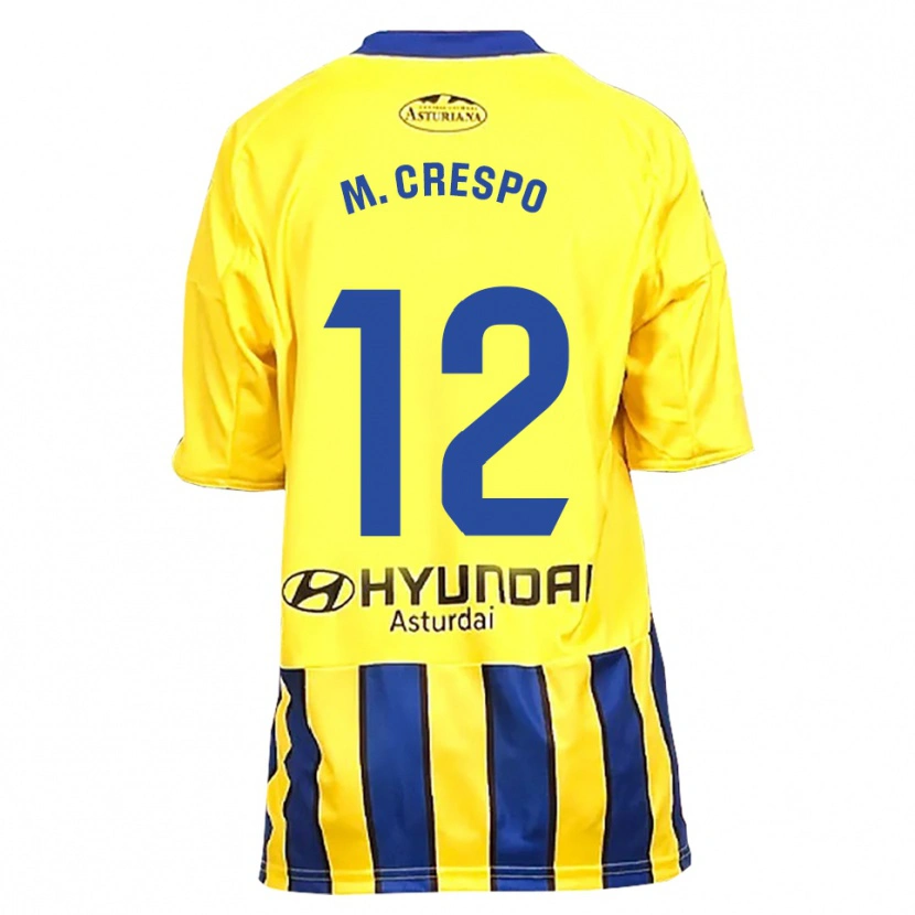 Danxen Enfant Maillot Marina Crespo Iglesias #12 Jaune Bleu Tenues Extérieur 2025/26 T-Shirt