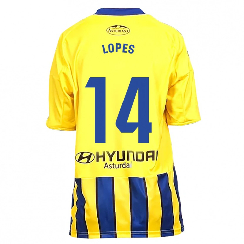 Danxen Enfant Maillot Adrián Lopes #14 Jaune Bleu Tenues Extérieur 2025/26 T-Shirt
