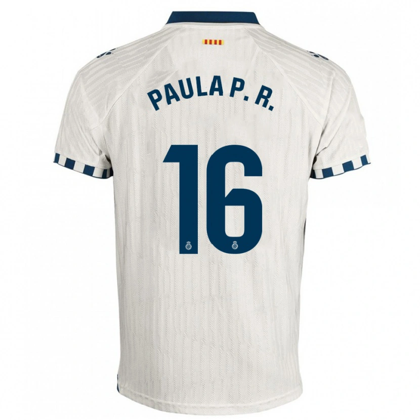 Danxen Enfant Maillot Paula Perea Ramírez #16 Blanc Bleu Tenues Extérieur 2025/26 T-Shirt