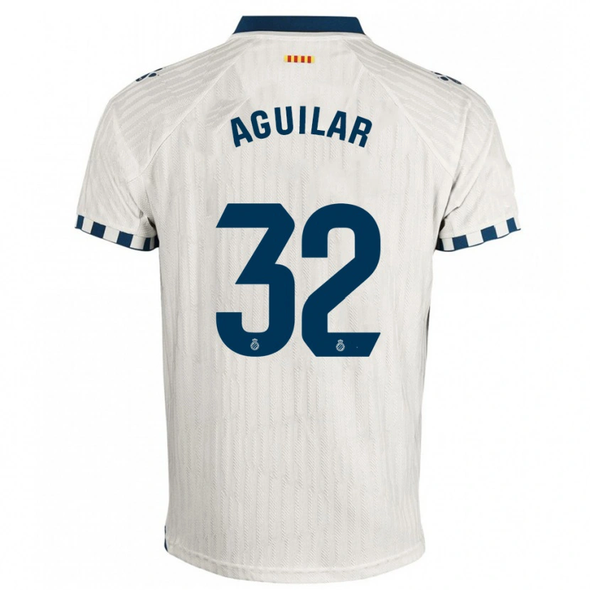 Danxen Enfant Maillot Rubén Aguilar #32 Blanc Bleu Tenues Extérieur 2025/26 T-Shirt