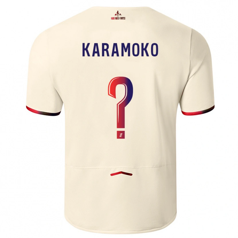 Danxen Enfant Maillot Ibrahim Karamoko #0 Blanc Cassé Rouge Tenues Extérieur 2025/26 T-Shirt