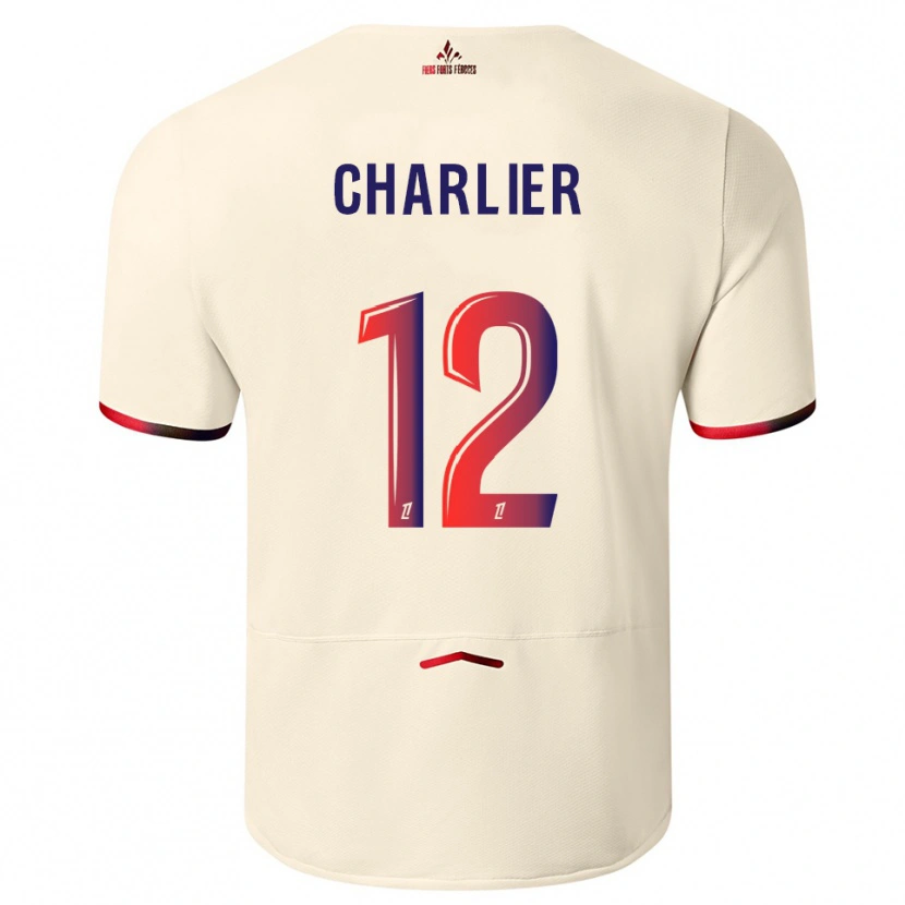 Danxen Enfant Maillot Amaury Charlier #12 Blanc Cassé Rouge Tenues Extérieur 2025/26 T-Shirt