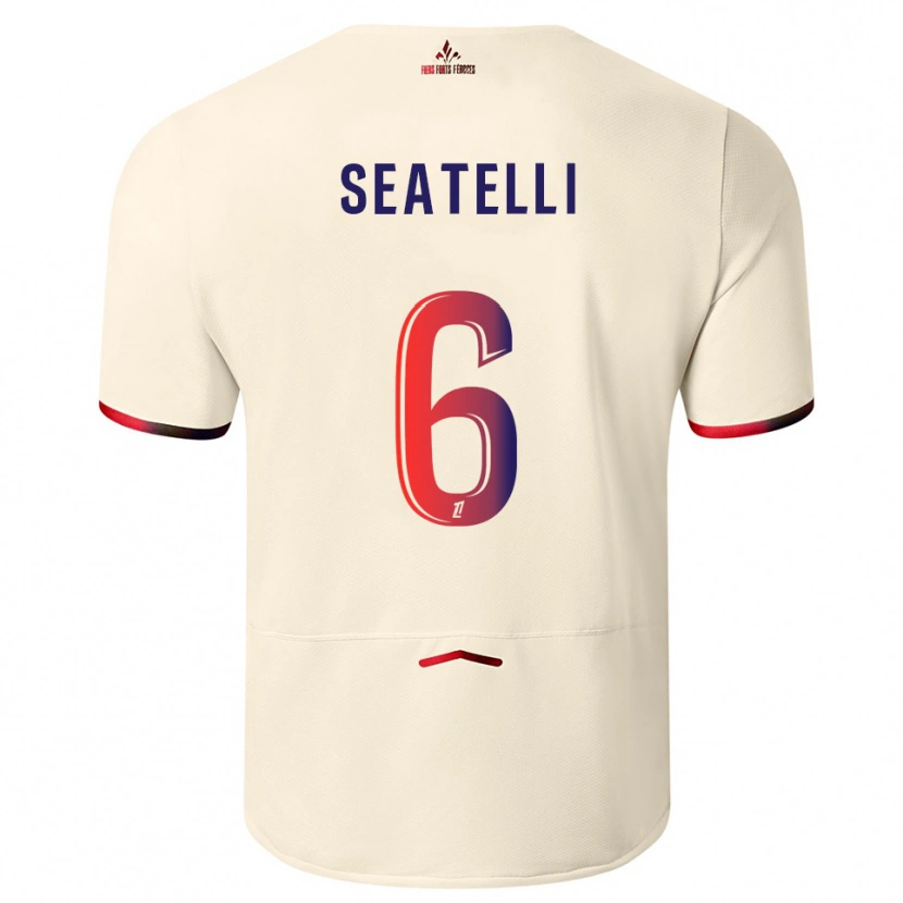 Danxen Enfant Maillot Adrien Seatelli #6 Blanc Cassé Rouge Tenues Extérieur 2025/26 T-Shirt