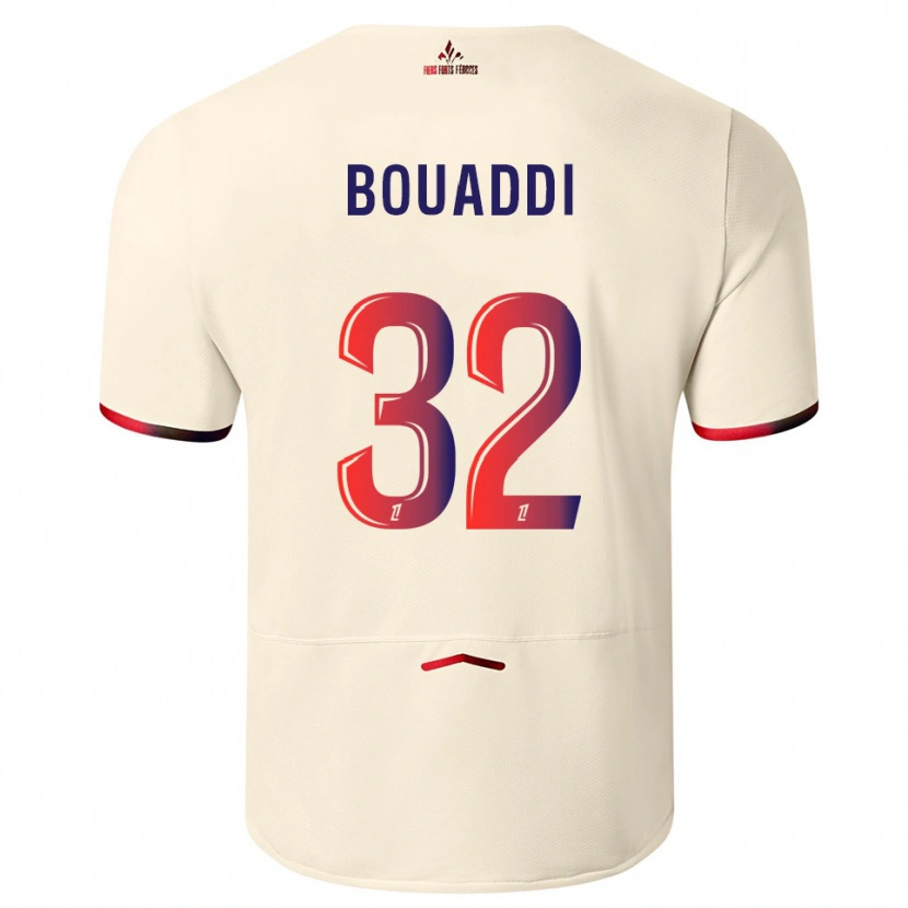 Danxen Enfant Maillot Ayyoub Bouaddi #32 Blanc Cassé Rouge Tenues Extérieur 2025/26 T-Shirt