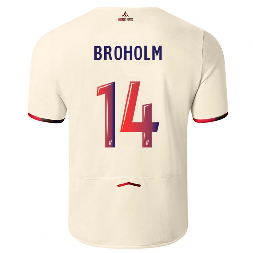 Danxen Enfant Maillot Marius Broholm #14 Blanc Cassé Rouge Tenues Extérieur 2025/26 T-Shirt