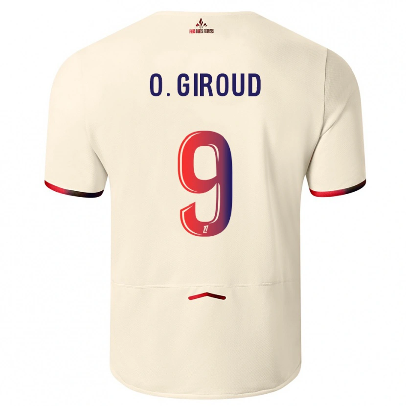 Danxen Enfant Maillot Olivier Giroud #9 Blanc Cassé Rouge Tenues Extérieur 2025/26 T-Shirt