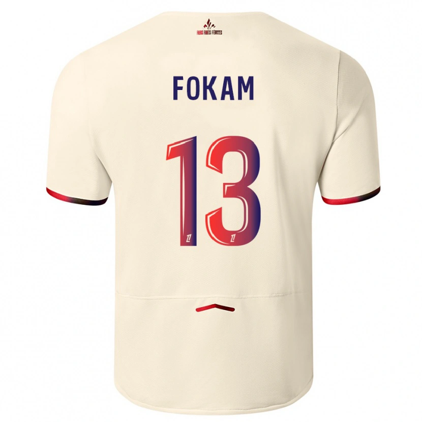 Danxen Enfant Maillot Ulrich Fokam #13 Blanc Cassé Rouge Tenues Extérieur 2025/26 T-Shirt