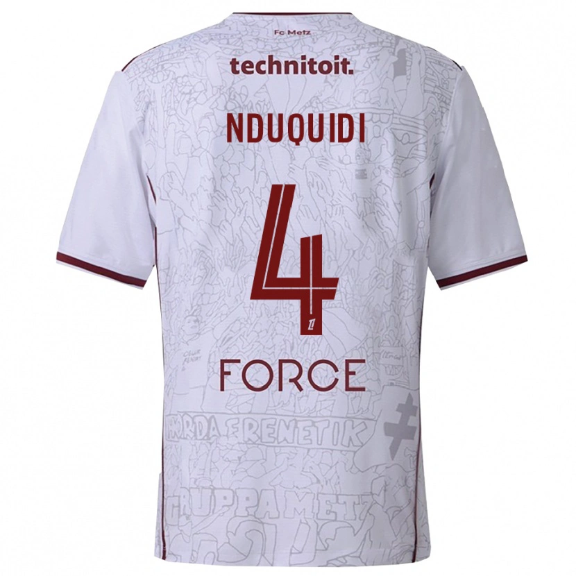 Danxen Enfant Maillot Benjamin Nduquidi #4 Blanc Bourgogne Tenues Extérieur 2025/26 T-Shirt
