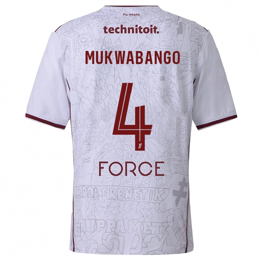 Danxen Enfant Maillot Bénit Mukwabango #4 Blanc Bourgogne Tenues Extérieur 2025/26 T-Shirt