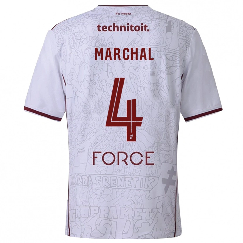 Danxen Enfant Maillot Adam Marchal #4 Blanc Bourgogne Tenues Extérieur 2025/26 T-Shirt