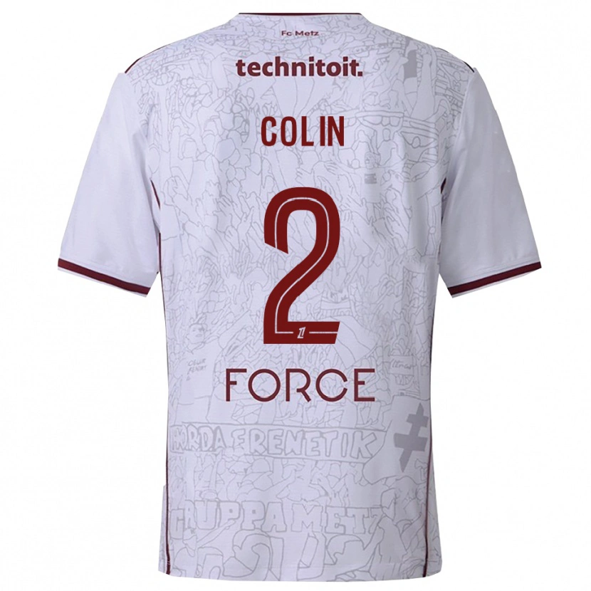 Danxen Enfant Maillot Maxime Colin #2 Blanc Bourgogne Tenues Extérieur 2025/26 T-Shirt