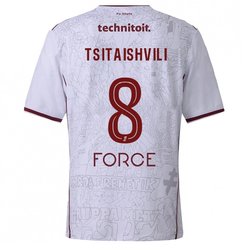 Danxen Enfant Maillot Giorgi Tsitaishvili #8 Blanc Bourgogne Tenues Extérieur 2025/26 T-Shirt