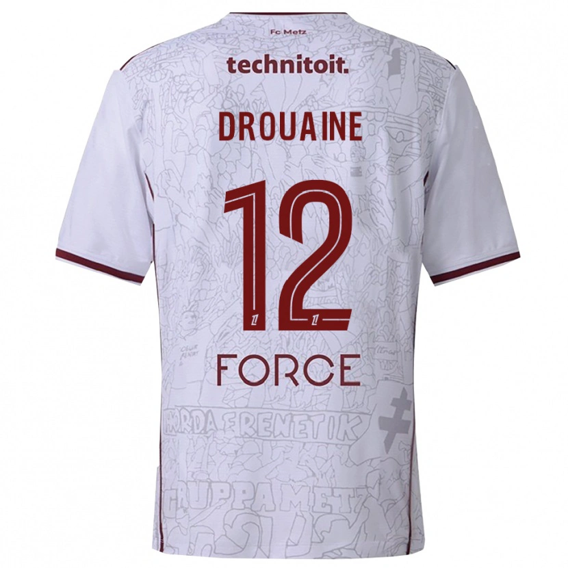 Danxen Enfant Maillot Mathieu Drouaine #12 Blanc Bourgogne Tenues Extérieur 2025/26 T-Shirt