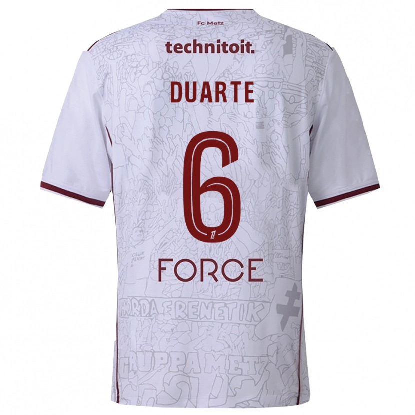 Danxen Enfant Maillot Diego Duarte #6 Blanc Bourgogne Tenues Extérieur 2025/26 T-Shirt