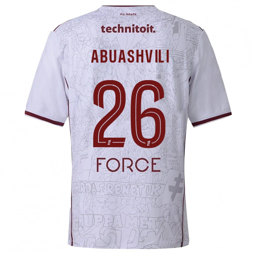 Danxen Enfant Maillot Giorgi Abuashvili #26 Blanc Bourgogne Tenues Extérieur 2025/26 T-Shirt