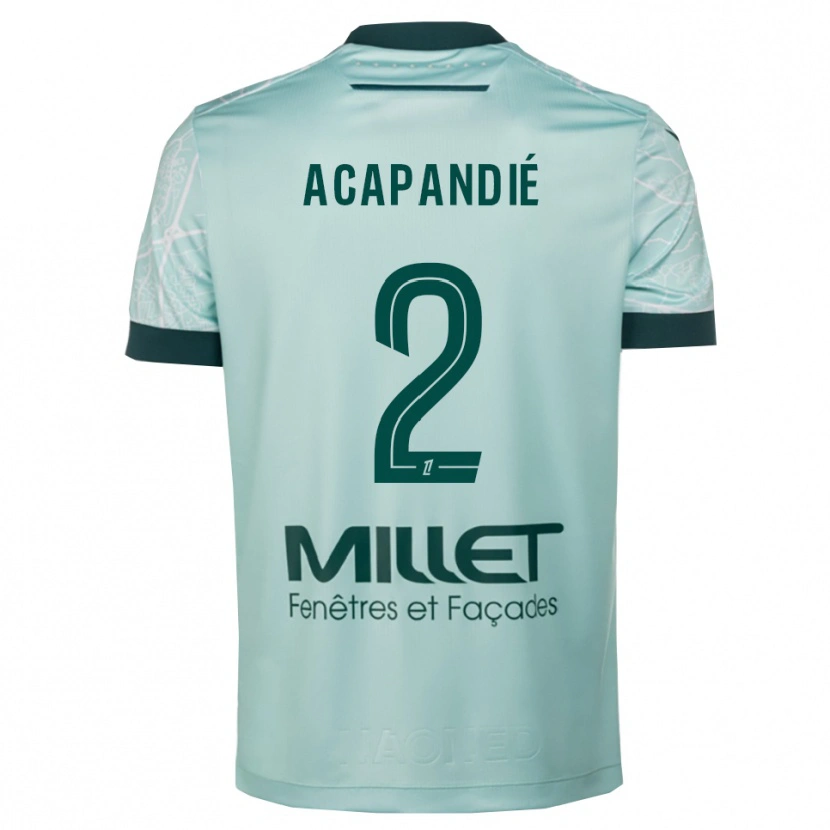 Danxen Enfant Maillot Mathieu Acapandié #2 Vert Blanc Tenues Extérieur 2025/26 T-Shirt