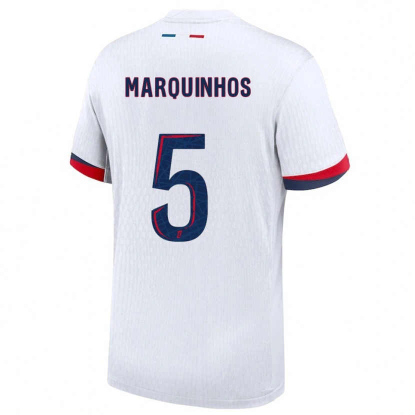 Danxen Enfant Maillot Marquinhos #5 Blanc Rouge Tenues Extérieur 2025/26 T-Shirt
