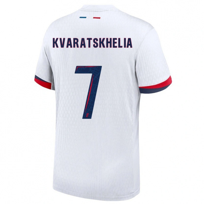 Danxen Enfant Maillot Khvicha Kvaratskhelia #7 Blanc Rouge Tenues Extérieur 2025/26 T-Shirt