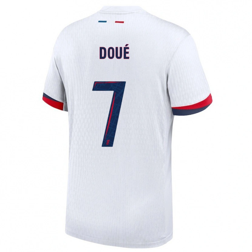 Danxen Enfant Maillot Eddy Doué #7 Blanc Rouge Tenues Extérieur 2025/26 T-Shirt