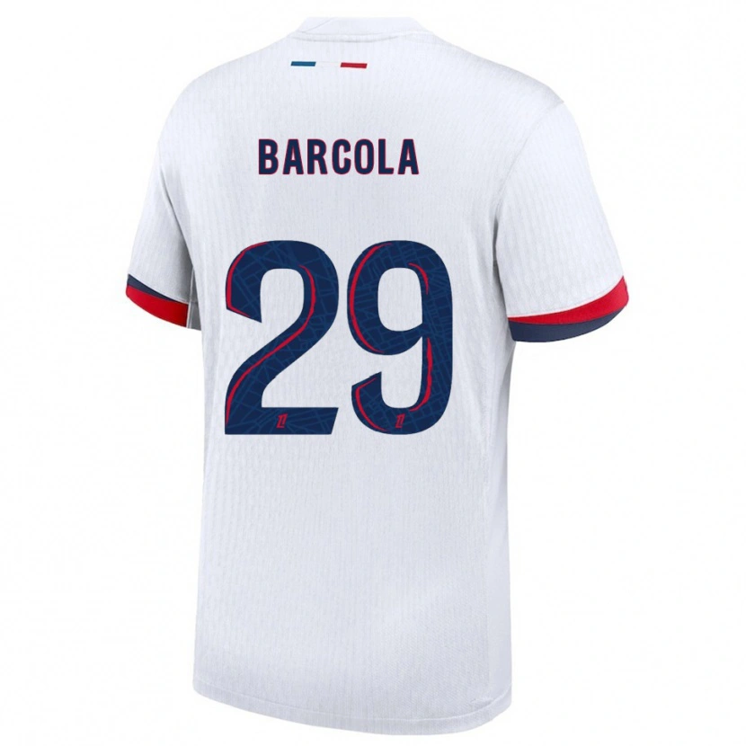 Danxen Enfant Maillot Bradley Barcola #29 Blanc Rouge Tenues Extérieur 2025/26 T-Shirt