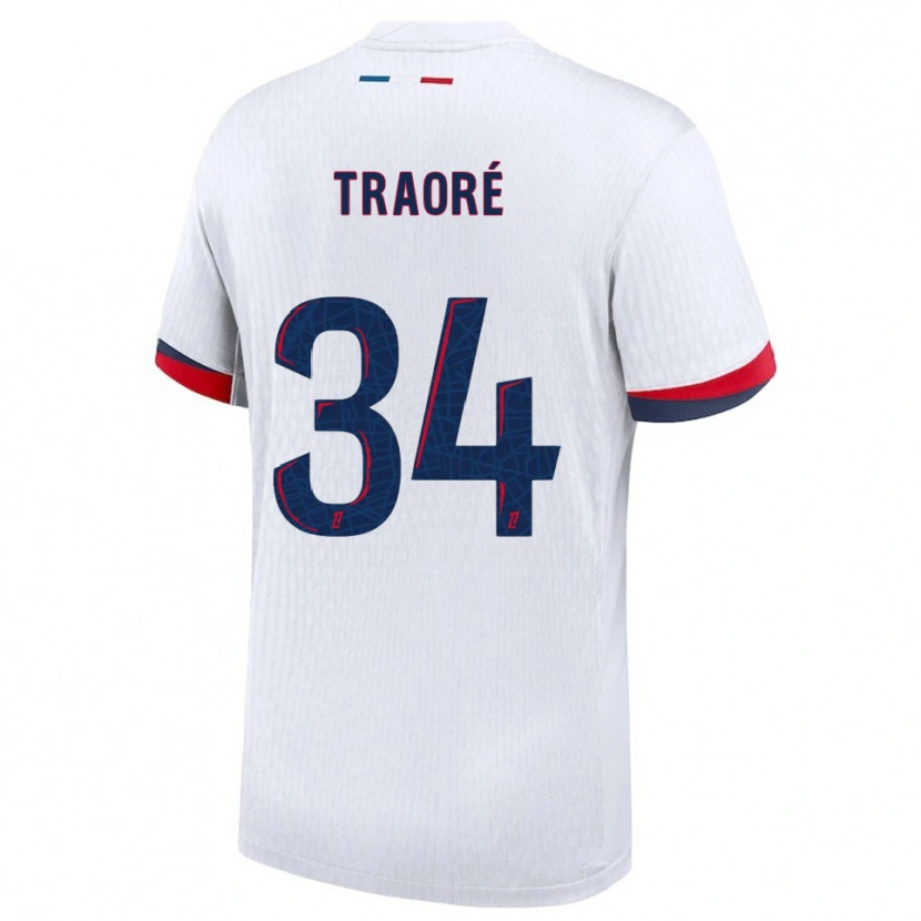 Danxen Enfant Maillot Naolia Traoré #34 Blanc Rouge Tenues Extérieur 2025/26 T-Shirt