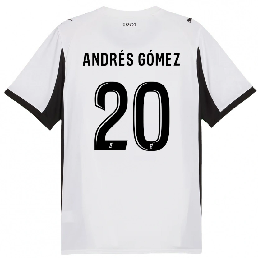 Danxen Enfant Maillot Carlos Andrés Gómez #20 Blanc Noir Tenues Extérieur 2025/26 T-Shirt