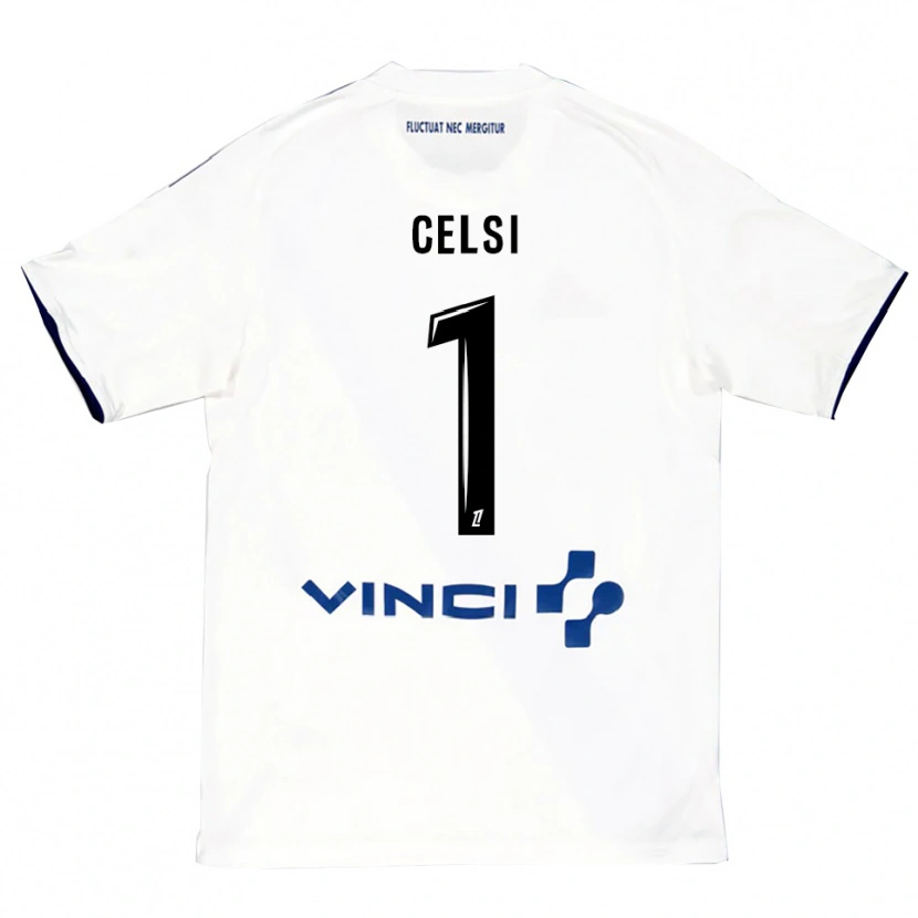Danxen Enfant Maillot Rafael Celsi #1 Blanc Bleu Tenues Extérieur 2025/26 T-Shirt
