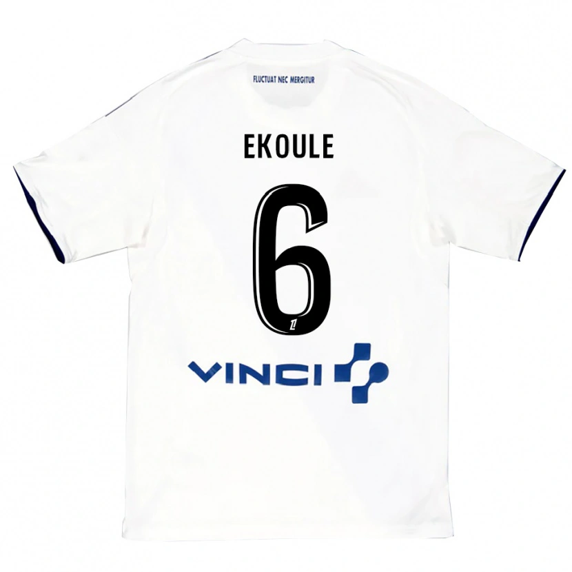 Danxen Enfant Maillot Lionel Ekoule #6 Blanc Bleu Tenues Extérieur 2025/26 T-Shirt
