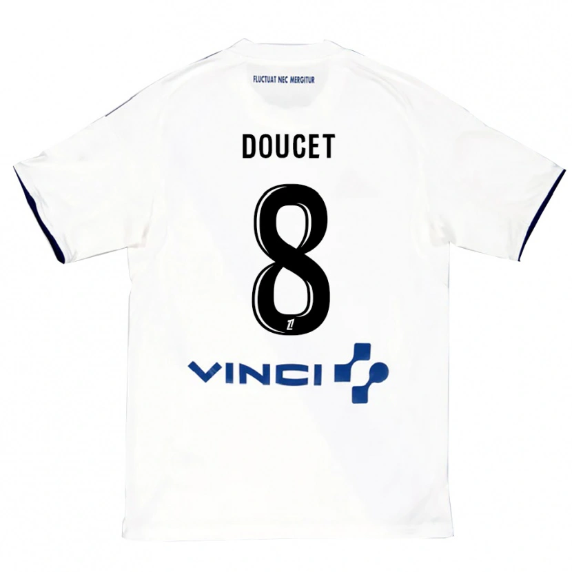 Danxen Enfant Maillot Lohann Doucet #8 Blanc Bleu Tenues Extérieur 2025/26 T-Shirt