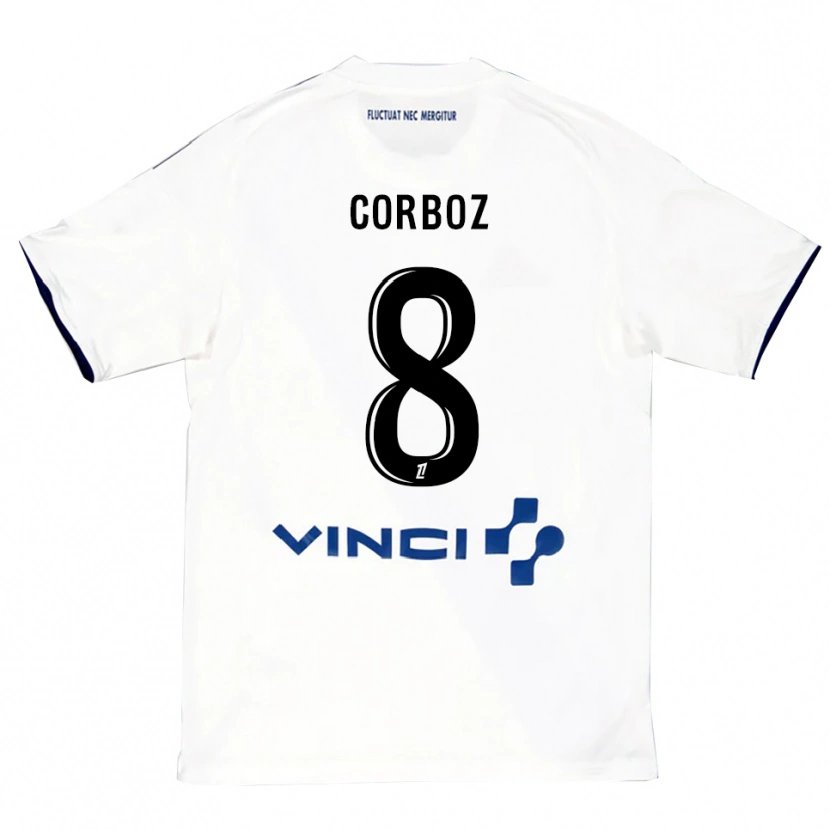 Danxen Enfant Maillot Daphné Corboz #8 Blanc Bleu Tenues Extérieur 2025/26 T-Shirt