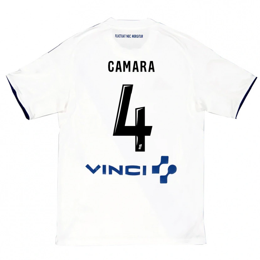 Danxen Enfant Maillot Alseny Camara #4 Blanc Bleu Tenues Extérieur 2025/26 T-Shirt